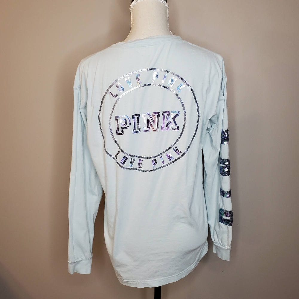 PINK Oversized Sequined Henley Long Sleeve Tee